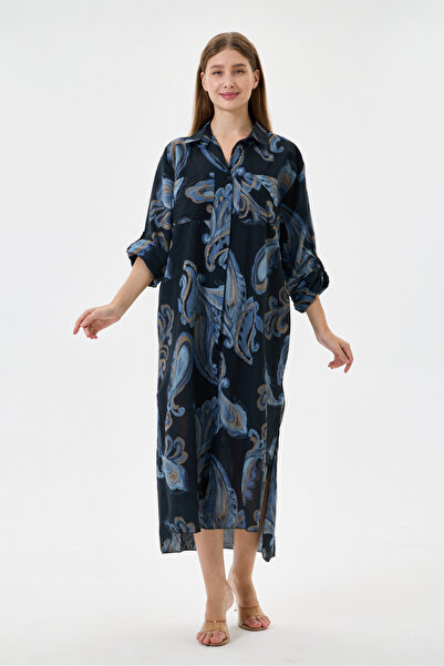 della moor Italian Shawl Pattern Side Slit Folded Long Sleeve Oversize Shirt ...