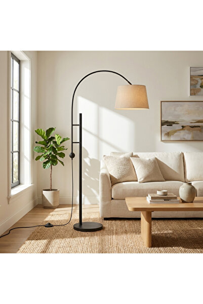 Ebticar Metal Arc Stand Floor Lamp with Fabric Shade –Black– Modern Chic Design