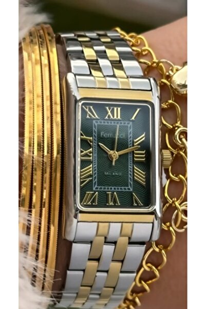 Ferrucci Green Dial Square Model Steel Women's Wristwatch