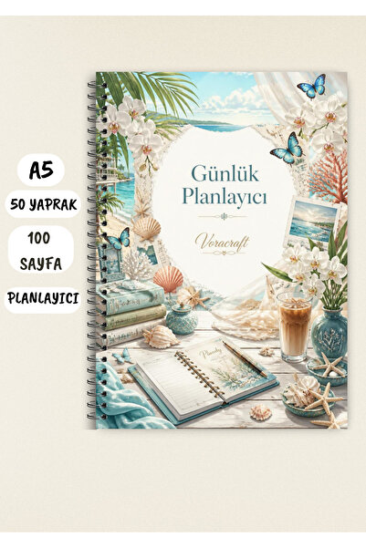 VORACRAFT Yaz Temalı A5 Günlük Planlayıcı Defteri 50 Yaprak 100 Sayfa Tel Spi...
