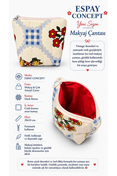 Espay Vintage Desenli Makyaj Çanta