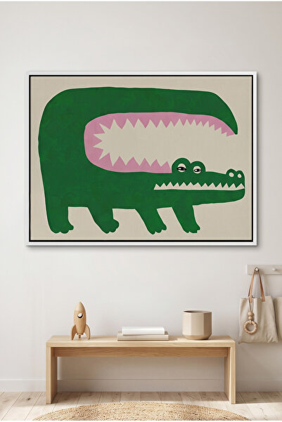 Jasmine Art Green Crocodile Kids Wall Art | Portrait Framed Canvas Print | Lu...