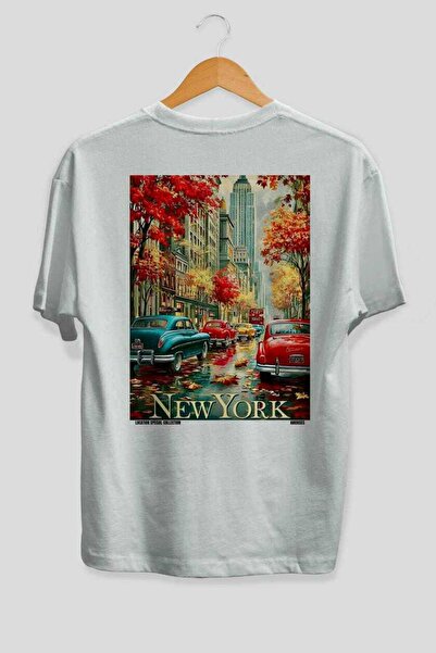 Ankhises Νέα Υόρκη 2 Λευκό Oversize Country City T-shirt με στάμπα στην πλάτη...