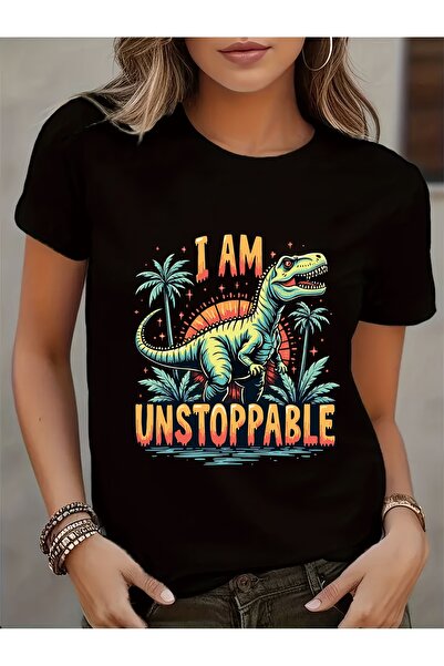 212Wear تي شيرت نسائي كاجوال بطبعة "I Am Unstoppable" - أكمام قصيرة، رقبة مست...