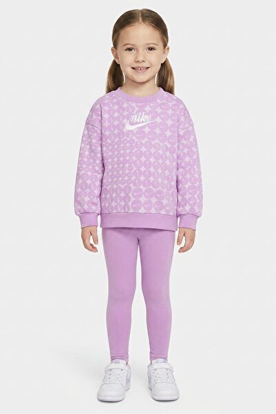 Nike Kids Girl Oversized Fit Allover Print Long Sleeve Sweatshirt, Multicolor