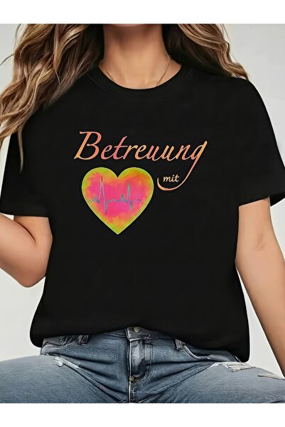 212Wear تي شيرت نسائي، مطبوع عليه شعار "Betreuung" الألماني للعناية، أسود بأك...