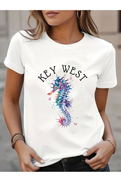 212Wear بلوزة نسائية قصيرة الأكمام برقبة مستديرة، شبه شفافة، مطبوعة بتصميم شا...