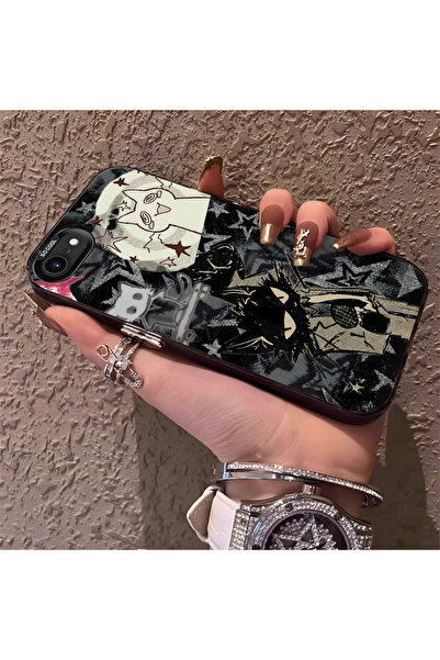PATTERNOVA iPhone 7/8/SE 2020 2022 Uyumlu Karanlık çizim kedi yıldız sert kıl...