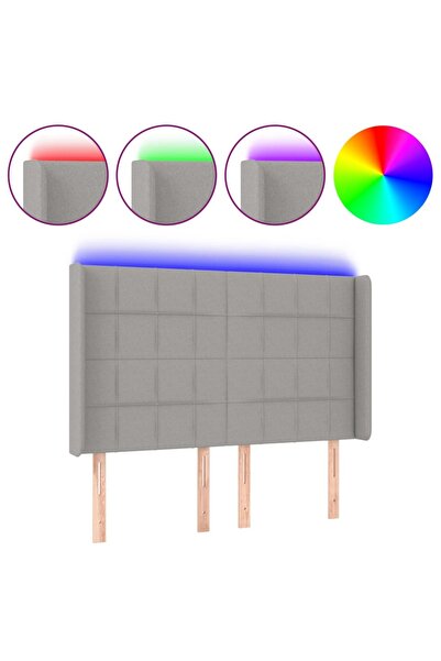 vidaxl Tăblie de pat cu LED, gri deschis, 147x16x118/128 cm, textil