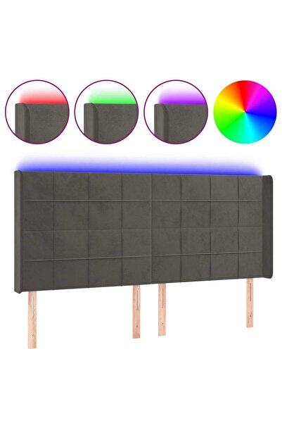 vidaxl Tăblie de pat cu LED, gri închis, 163x16x118/128 cm, catifea
