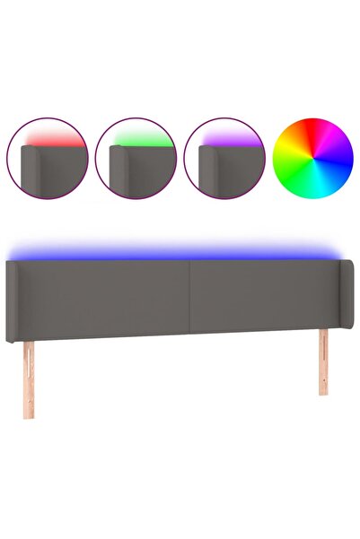vidaxl Tăblie de pat cu LED, gri, 163x16x78/88 cm, piele ecologică