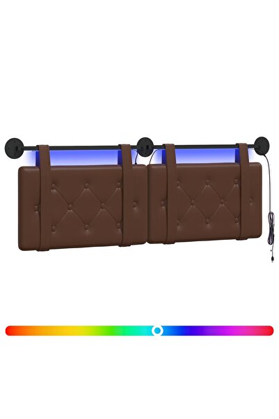 vidaxl Tăblie de pat suspendată Cu lumină LED Maro Piele artificială