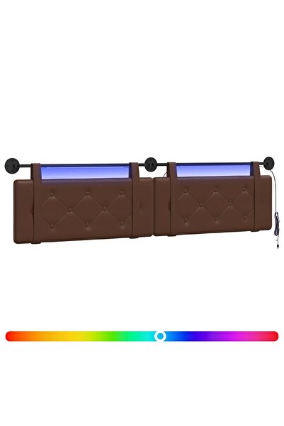 vidaxl Tăblie de pat suspendată Cu lumină LED Maro Piele artificială