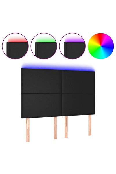 vidaxl Tăblie de pat cu LED, negru, 144x5x118/128 cm, piele ecologică