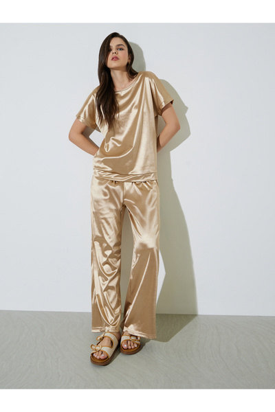 Take Two By Styli Gold Satin Top And Pants Co-Ord Set