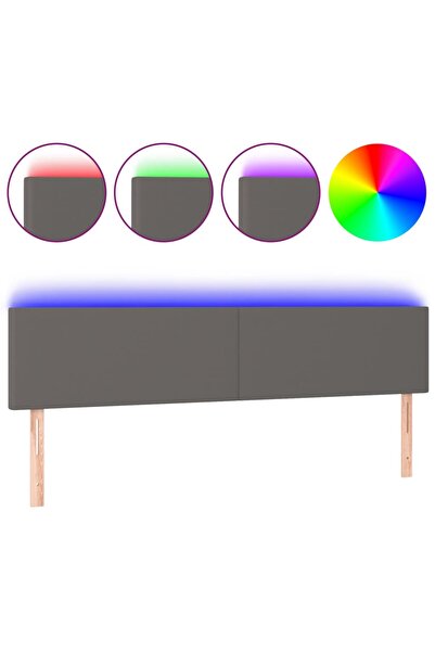 vidaxl Tăblie de pat cu LED, gri, 180x5x78/88 cm, piele ecologică