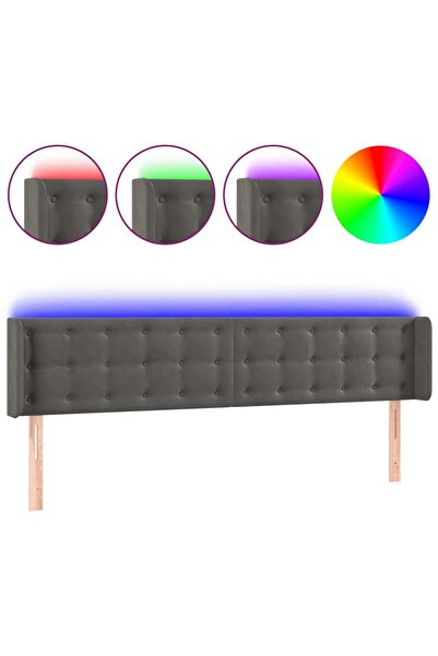 vidaxl Tăblie de pat cu LED, gri închis, 203x16x78/88 cm, catifea