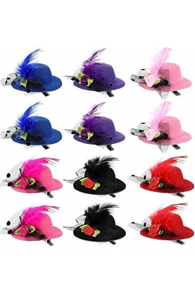Arabest 12 Pcs Mini Hat Hair Clips,2" Cute Decorative Top Hat Hair Accessory,...
