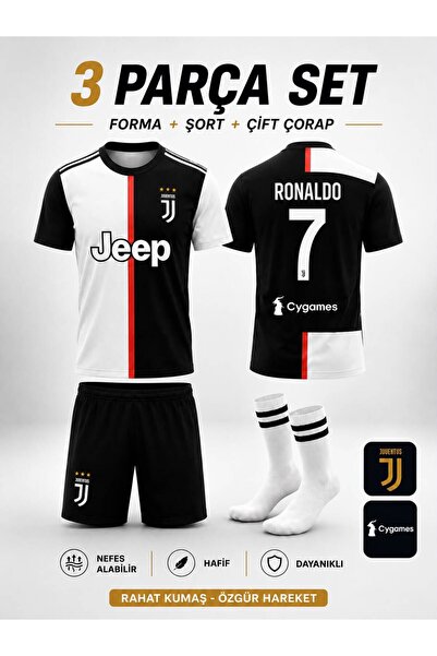 sonvadi Ronaldo Juventus. Beyaz Siyah Çocuk Forması Çorap Hediyeli