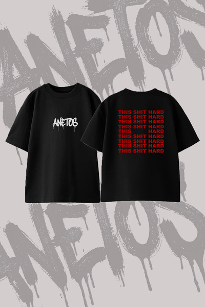 Anetos This  Hard Design Back Printed Cotton Black Oversize T-Shirt