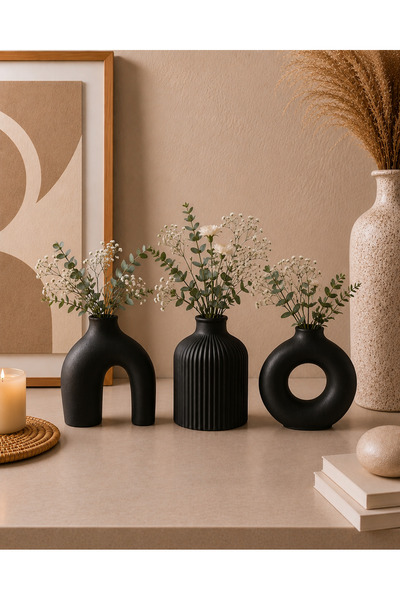 Family Studio İskandinav Tarzı 3’lü Minimal Vazo Set - İskandinav Ev Dekoru