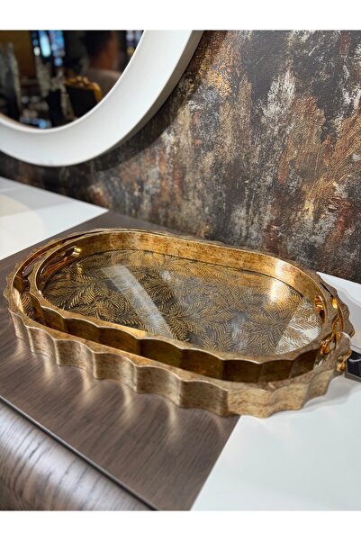 KARCILAR HOME STORE 2-Piece Gold Gilded Tray