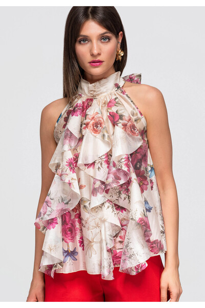 OMBRE Bluză de damă, cu guler halter, croială lejeră OW-TS-E0040