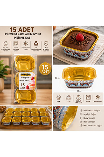 Dougu Home 15 Adet Kare Desenli Gold Alüminyum Kek Kalıbı - Fırına Uygun Tek ...