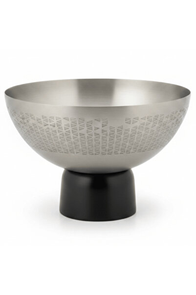 AKDC Luhpar Brushed Silver Stainless Steel Candy Bowl with Black Wooden Base ...