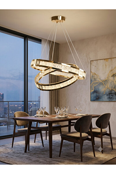 Avizella 2'li Halka Kristal Taşlı Led Avize