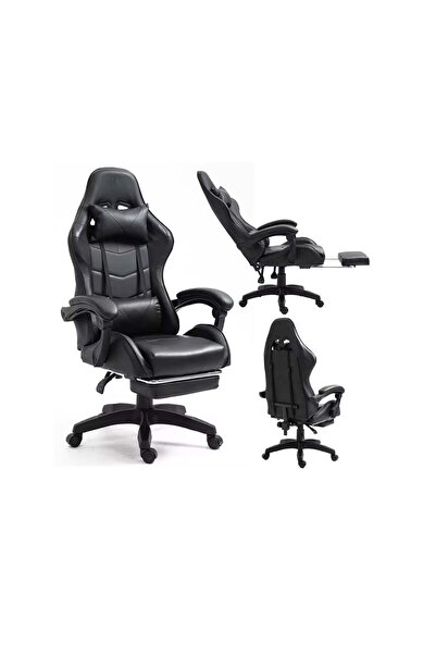 LEAN Scaun de gaming rotativ cu suport pentru picioare, negru, 30552