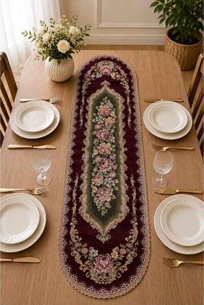 Yeshome Collection Royal Bouquet Şönilli Goblen 40X140 Oval Runner - Coffee T...