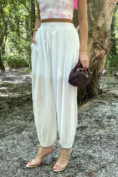 Aryena Cream Women's Drawstring Shalwar Trousers