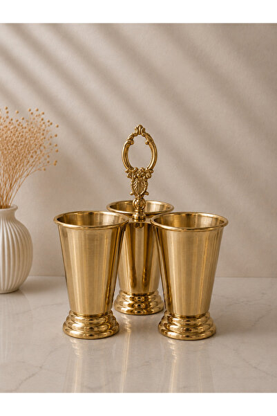 TrendBanyoMutfak Gold Metal 3 Compartment Spoon Holder |   Countertop Cutlery...