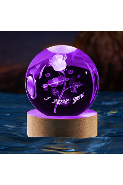 Store Lavly Love Gül Temalı Renk Değiştiren Işıklı Cam Küre 6 cm USB'li Gece ...