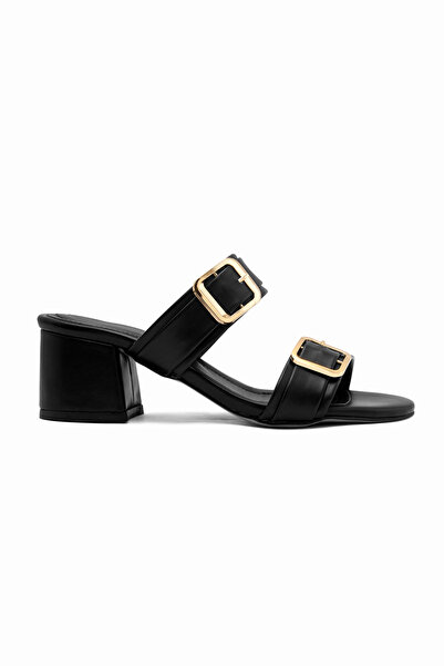 Mamito Ayakkabı B902 Double Strap Buckle Detailed Thick Heel Slippers