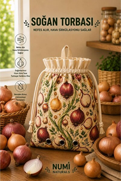NUMI Naturals Breathable Onion Storage Bag – Fabric Onion Storage Bag with Ai...