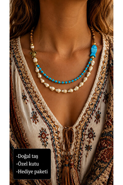 HER ŞEY NOTA www.herseynota.com Natural Stone Sea Breeze Shell Design Necklac...
