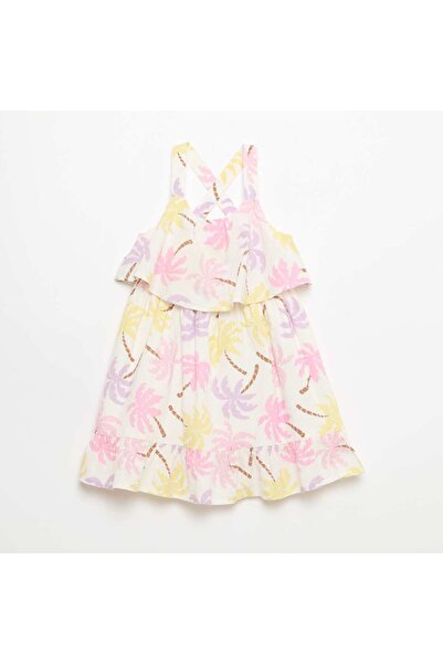 KIABI Criss-Cross Strap Shift Dress with Ruffles BEIGE