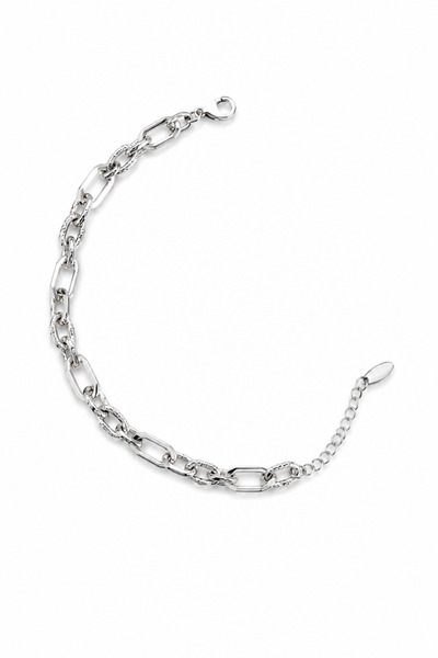 Balenbi Jewelry Silver Color Stone Detailed Oval Ring Chain Design Stainless ...