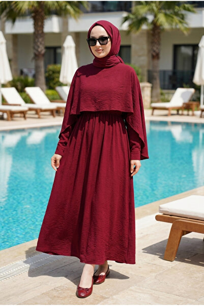 Kirazca Butik Women's Shawl-Looking Cape Detailed Hijab Dress