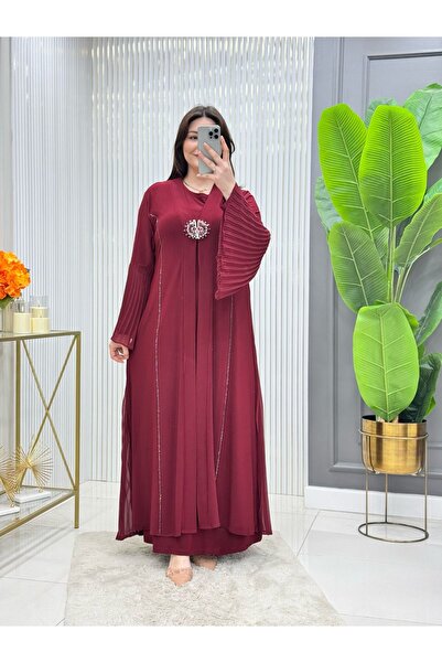 Modam Bella Büyük Beden Piliseli Tokalı Abaya Elbise