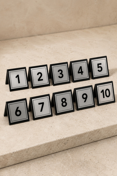 Happynesso Table Number Set 1-10 Double-Sided Black Plexiglass Top Silver Gra...