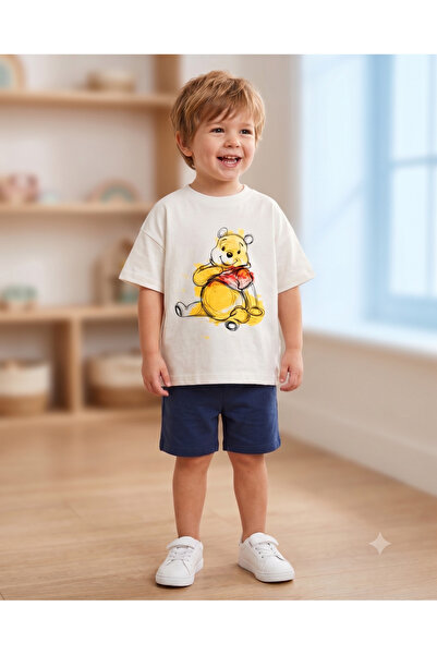 babytex Çocuk Oversize Baskılı Tişört Sevimli Ayıcık Desenli %100 Pamuk Unise...
