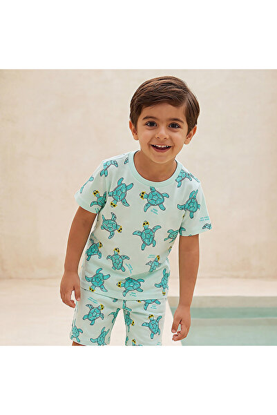 Juniors Crew Neck Short Sleeves T-shirt with Turtle Print