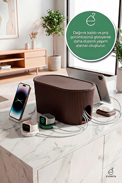 EVONİTA Modern Kablo Düzenleyici Priz Kutusu | Kapaklı Çoklu Priz Gizleme Kutusu