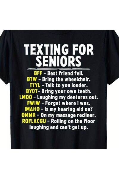 799 تي شيرت أسود مضحك بطباعة "TEXTING FOR SENIORS" - تي شيرت برسومات مرحة يضم...
