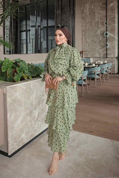 İmajButik Çağla Eteği Katlı Puantiyeli Takım