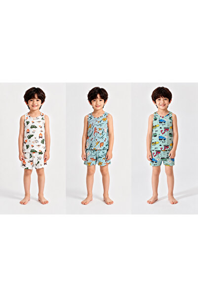 elmas kids Erkek Çocuk %100 Pamuklu 3'lü Atlet Boxer Takım Seti