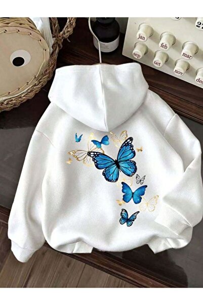 classy moda سويت شيرت قطني ممشط بطبعة فراشة خلفية للجنسين مع غطاء للرأس و3 خيوط
